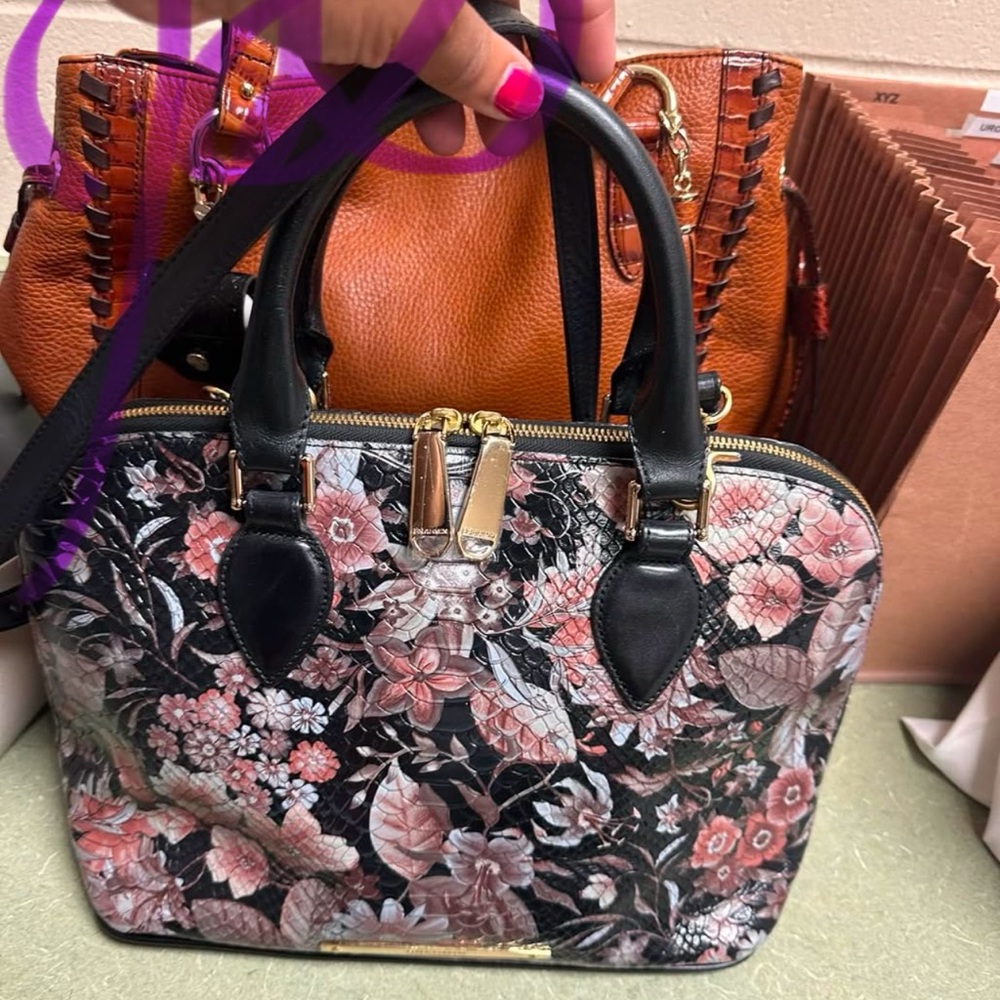 Brahmin Vivian VGUC Floral Black and Pink Women's Bag